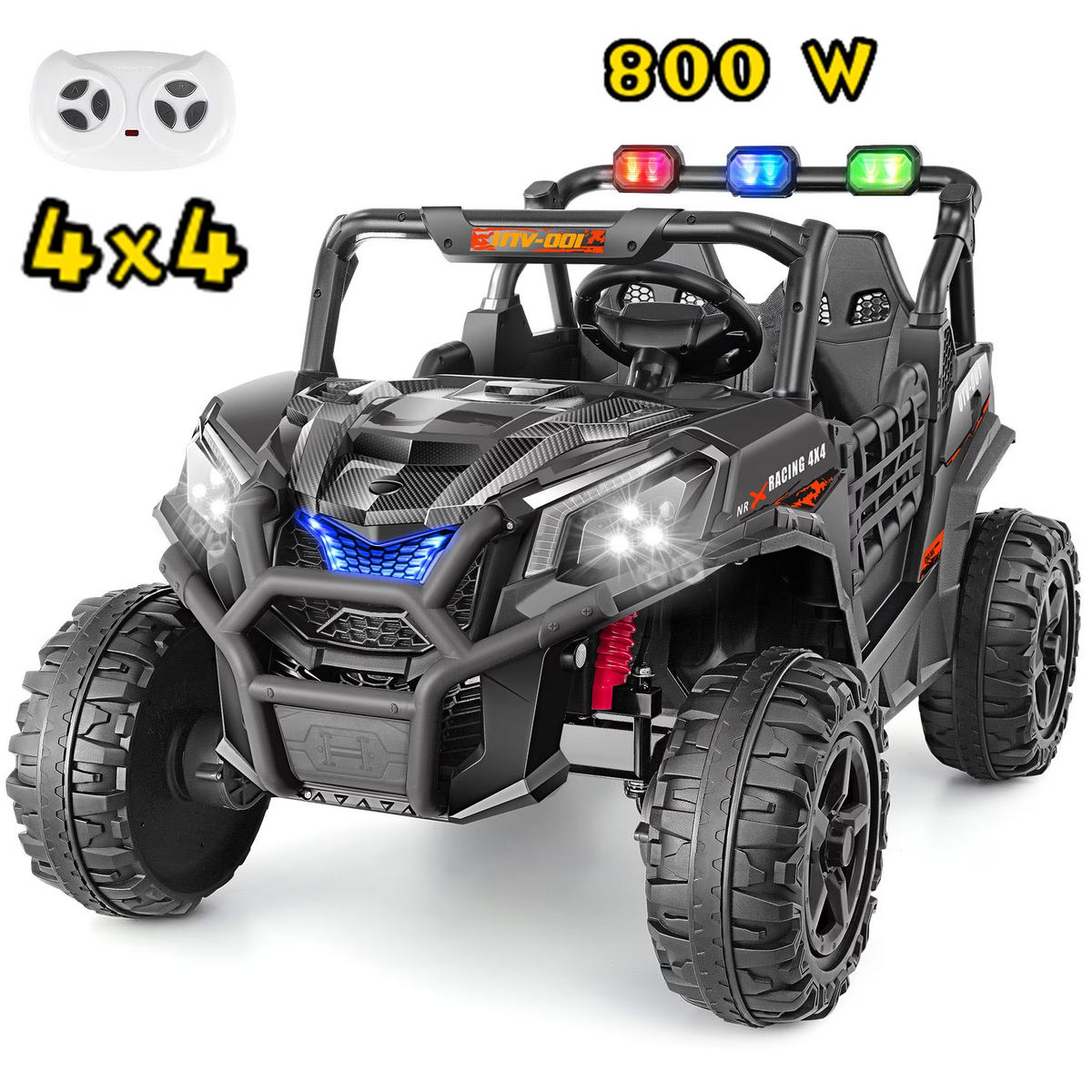 Funcid 24V Ride on Toys 4WD Ride on Cars with Remote Control, 2 XL Seater Electric Car for Kids, Power Car Wheels, UTV w/ 4*200W Motor, Bluetooth, Music, Lights, 3 Speeds, Black