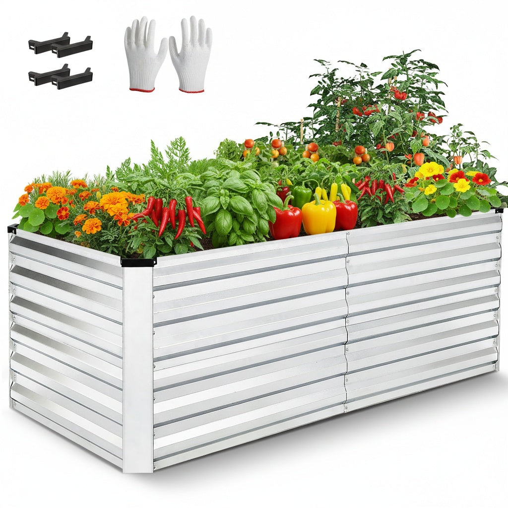 Funcid Galvanized Raised Garden Beds 6ft×3ft×2ft Large Metal Garden Beds Galvanized Steel Planter Box for Vegetables Flowers Herbs Outdoor