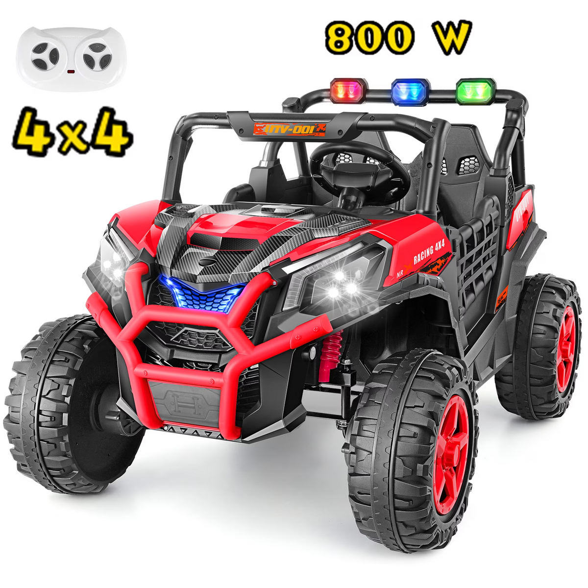Funcid 24V Ride on Toys 4WD Ride on Cars with Remote Control, 2 XL Seater Electric Car for Kids, Power Car Wheels, UTV w/ 4*200W Motor, Bluetooth, Music, Lights, 3 Speeds, Red