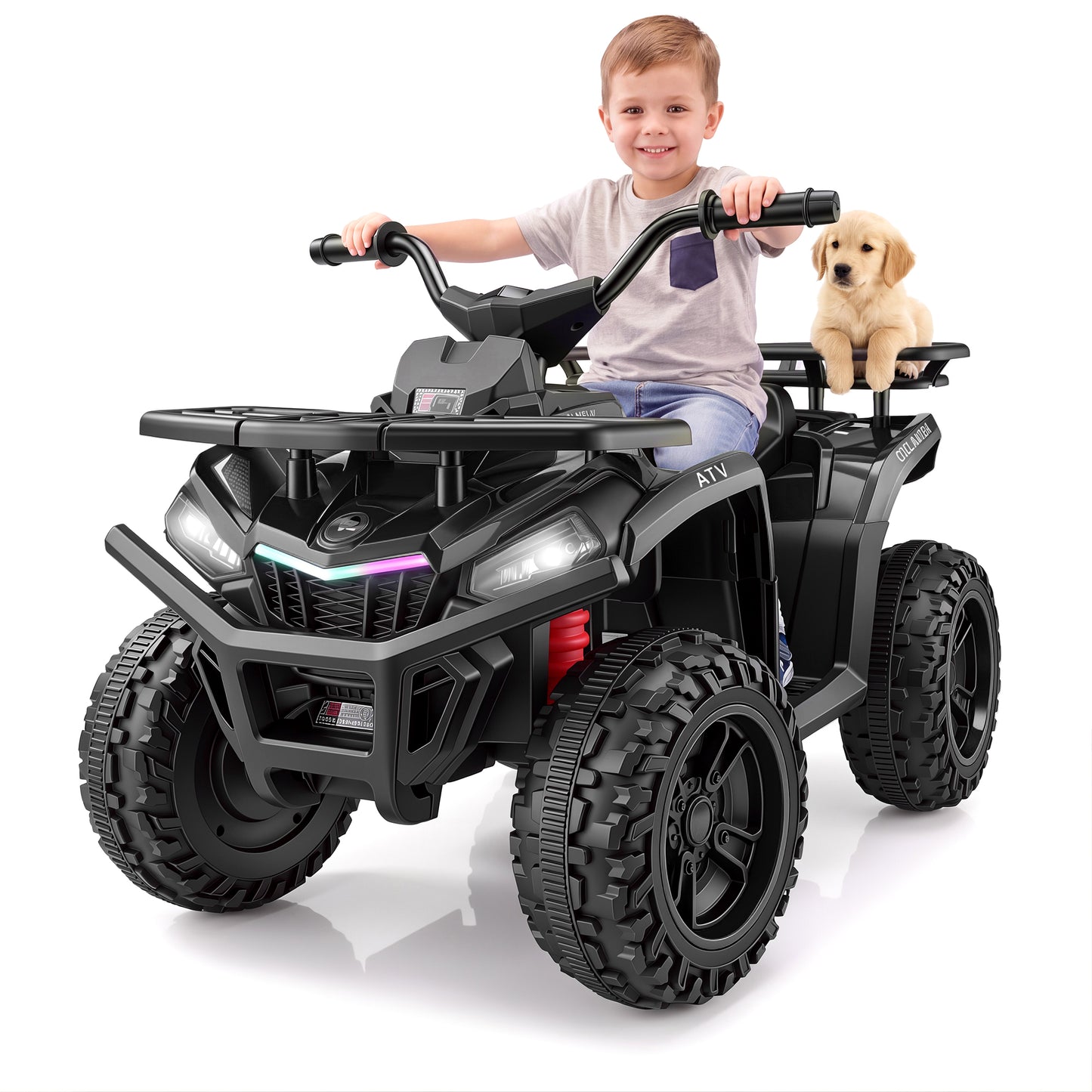 Funcid 24V Kids ATV, Ride on Toys for Toddlers with 2 Speeds, 4 Wheeler Electric Car, Ride on Car with Storage Spaces, Spring Suspension, Bluetooth Music, LED Lights, Black
