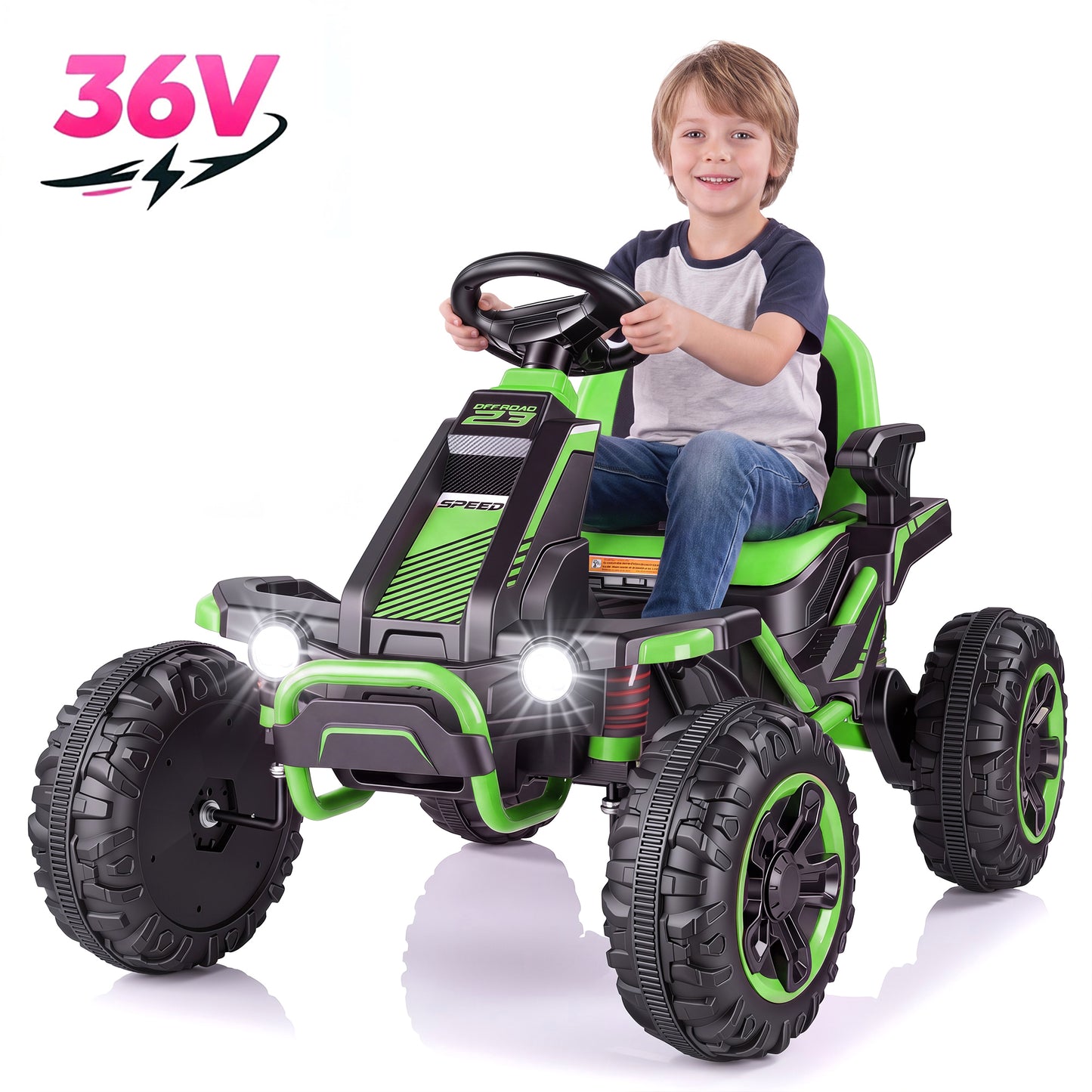 Funcid 36V Ride on Car for Kids, 4 Wheeler Electric Car with 600W Motors, Ride on Toy for Big Kids, Electric ATV with Spring Suspension, Bluetooth, Music, LED Lights, Green