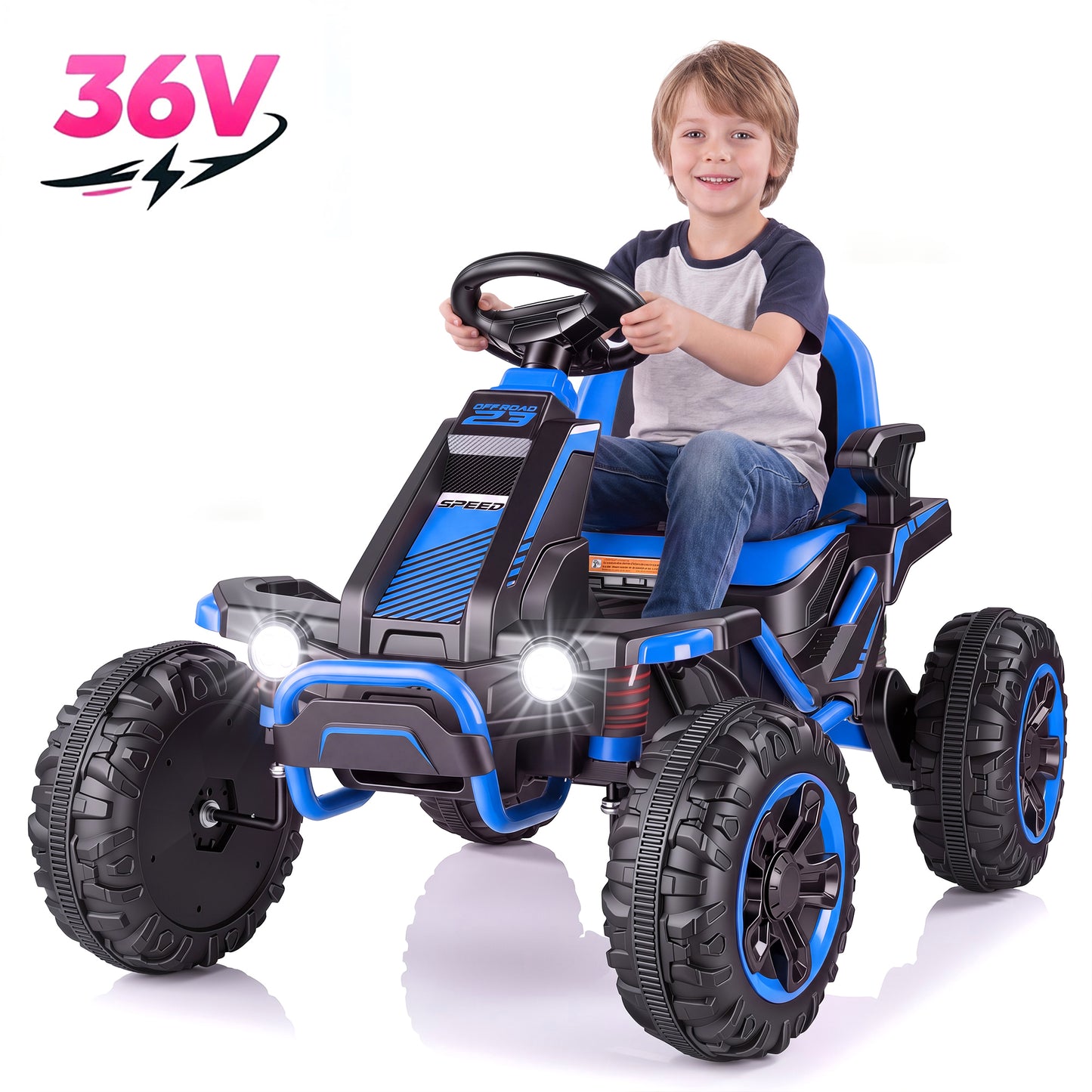 Funcid 36V Ride on Car for Kids, 4 Wheeler Electric Car with 600W Motors, Ride on Toy for Big Kids, Electric ATV with Spring Suspension, Bluetooth, Music, LED Lights, Blue