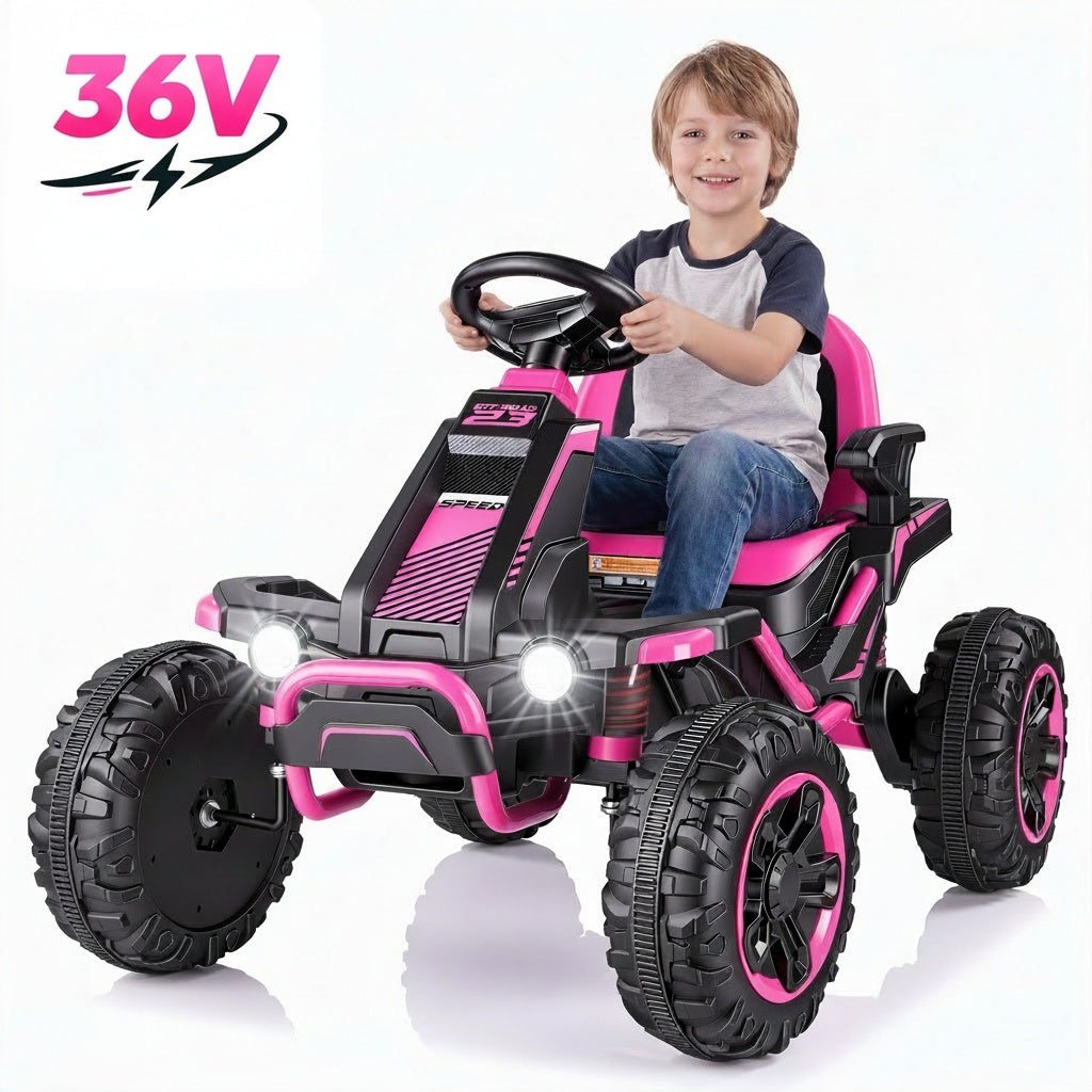 Funcid 36V Ride on Car for Kids, 4 Wheeler Electric Car with 600W Motors, Ride on Toy for Big Kids, Electric ATV with Spring Suspension, Bluetooth, Music, LED Lights, Pink