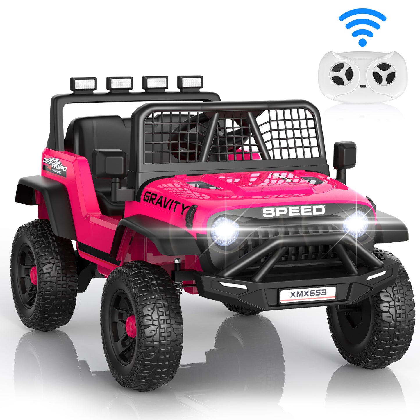 Funcid 12 Volt Ride on Toys for Toddlers Ride on Cars with Remote Control, Battery Powered Ride on Truck Car w/ Bluetooth Music, LED Lights, Spring Suspension, 3 Speeds, Pink
