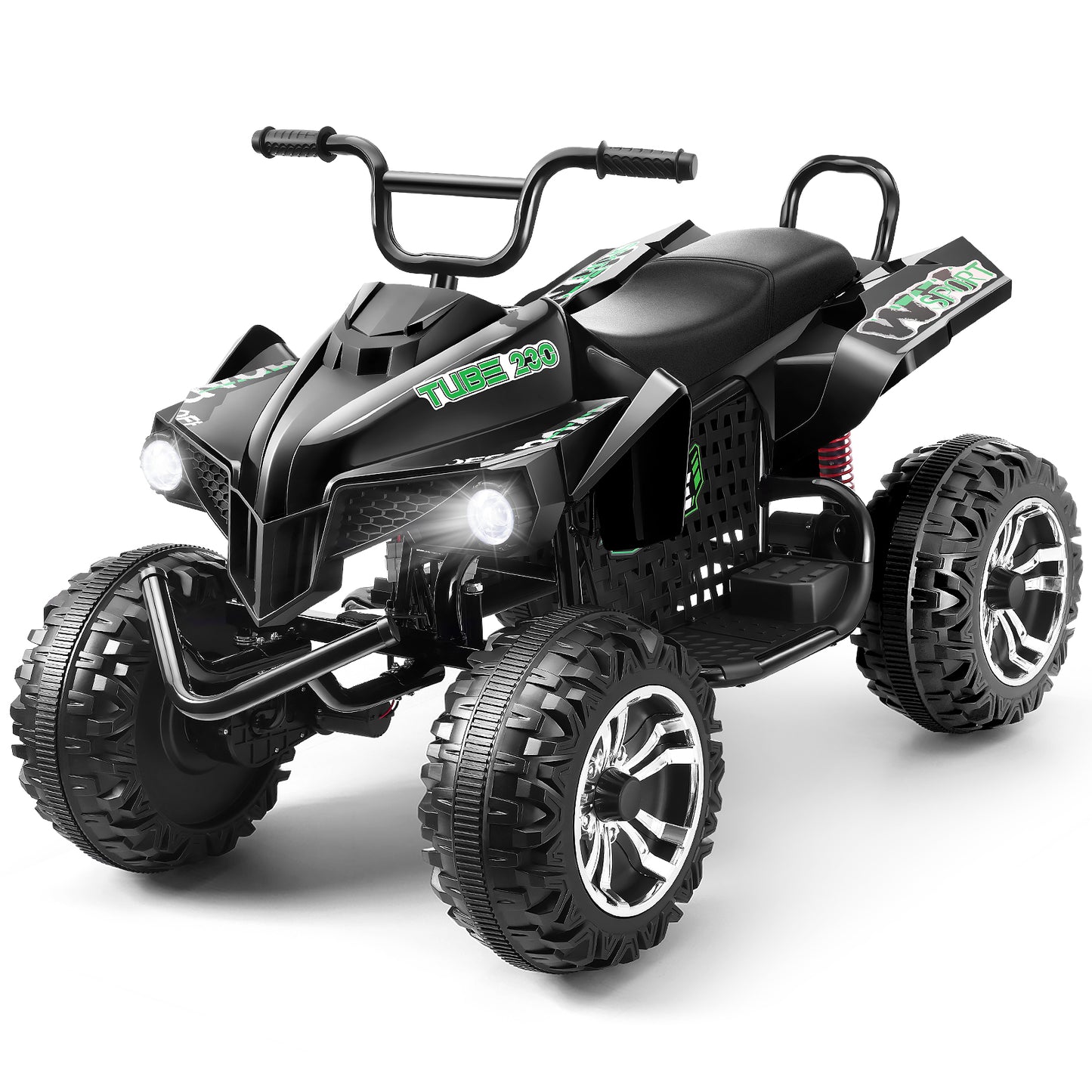Funcid 24V 7AH Electric Kids ATV, 2 Seater Ride on Car with Steel Frame, Ride on Toy for Big Kids 3-10 Years w/ Bluetooth, Music, LED Lights, Black