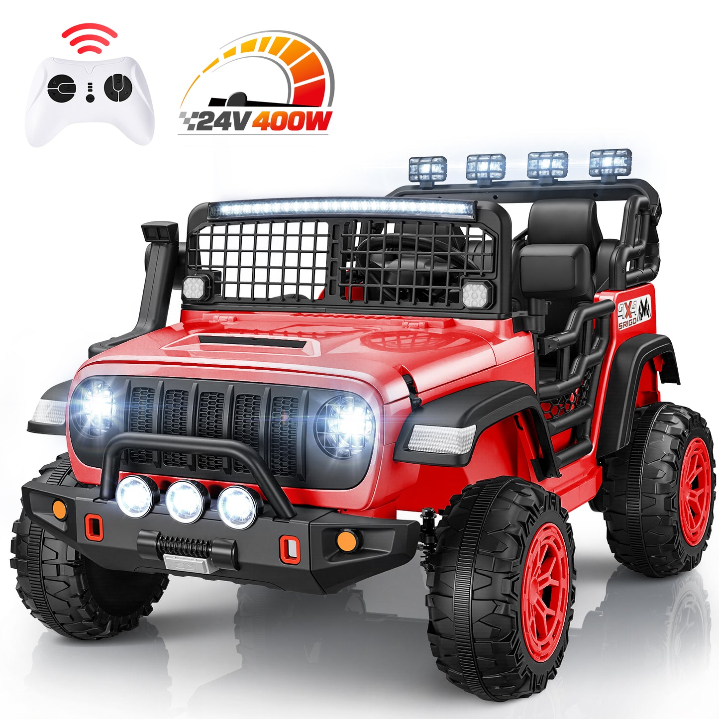 Funcid 24 Volt Ride on Toys, 2-Seater Electric Car, 400W Ride on Cars with Remote Control, Ride on Truck W/ Bluetooth, Music, Power Display, High/Low Speed, Light Control, Suspension, Red