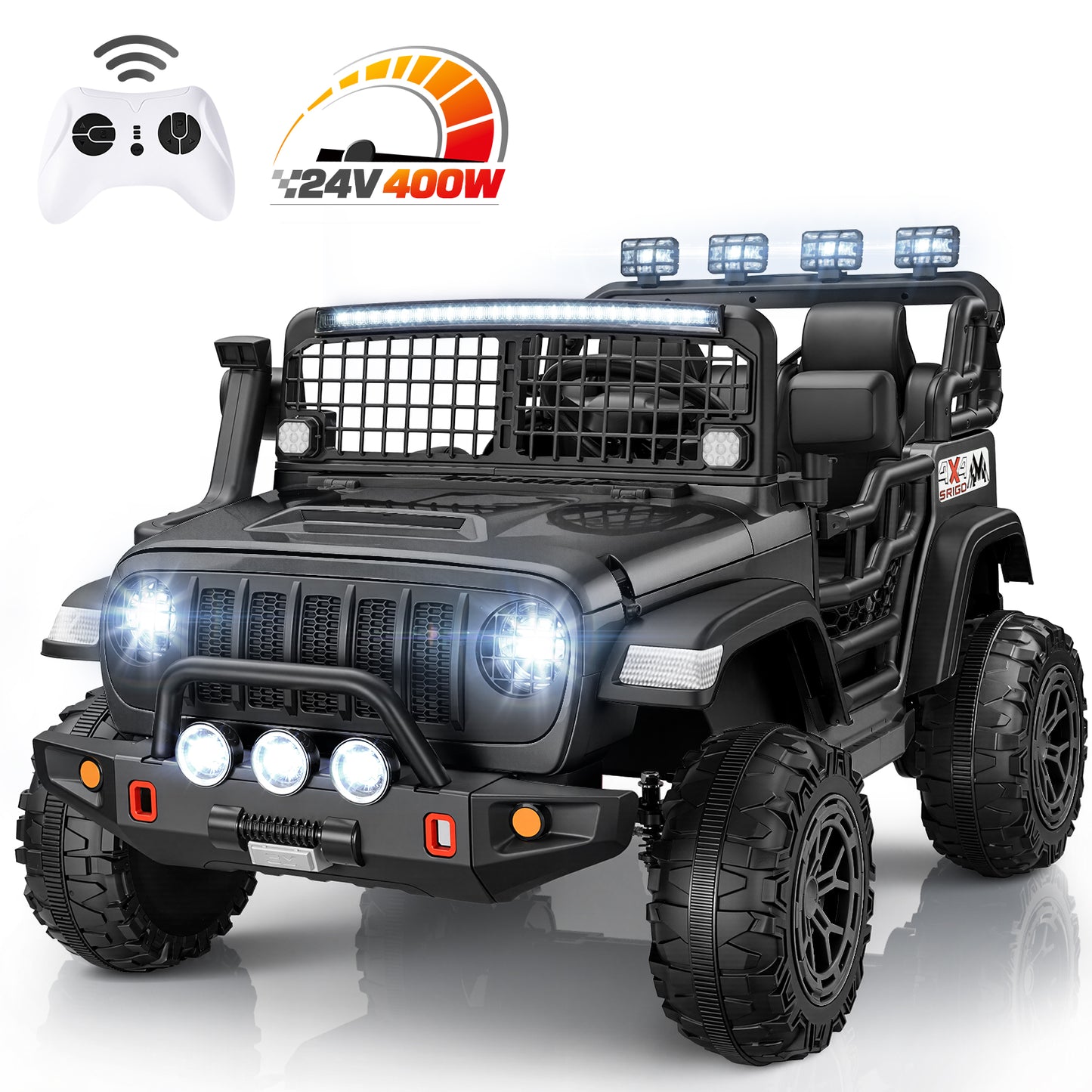 Funcid 24 Volt Ride on Toys, 2-Seater Electric Car, 400W Ride on Cars with Remote Control, Ride on Truck W/ Bluetooth, Music, Power Display, High/Low Speed, Light Control, Suspension, Black