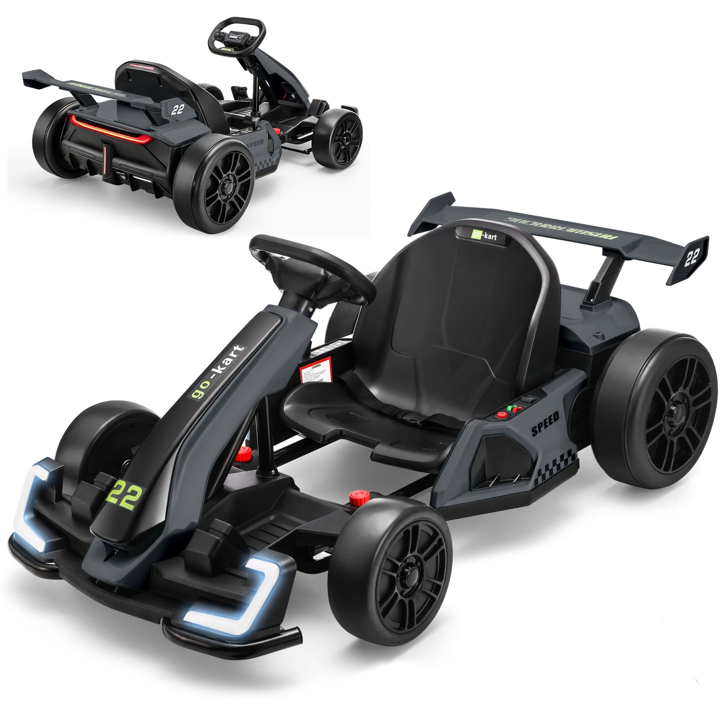 Funcid 24V 7AH Go Kart for Kids, 300W Powered Ride on Toys for 6+, Racing Go Kart with Drift/Sport Mode for Outdoor, High-Low Speed 4-8MPH, Length Adjustale Ride on Car, EVA Wheels, Bluetooth, Black