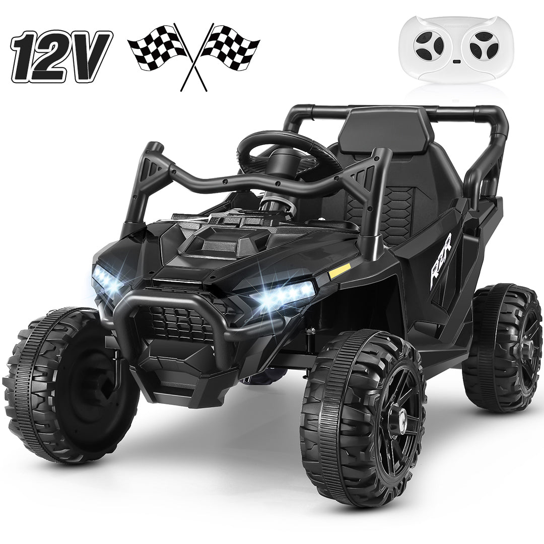 Funcid 12V Ride on Toys with Remote Control, Single Seater Ride on Cars, 200W Electric Car for Kids w/ Bluetooth, Knob Volume Control, Battery Indicator, MP3, Spring Suspension, Black