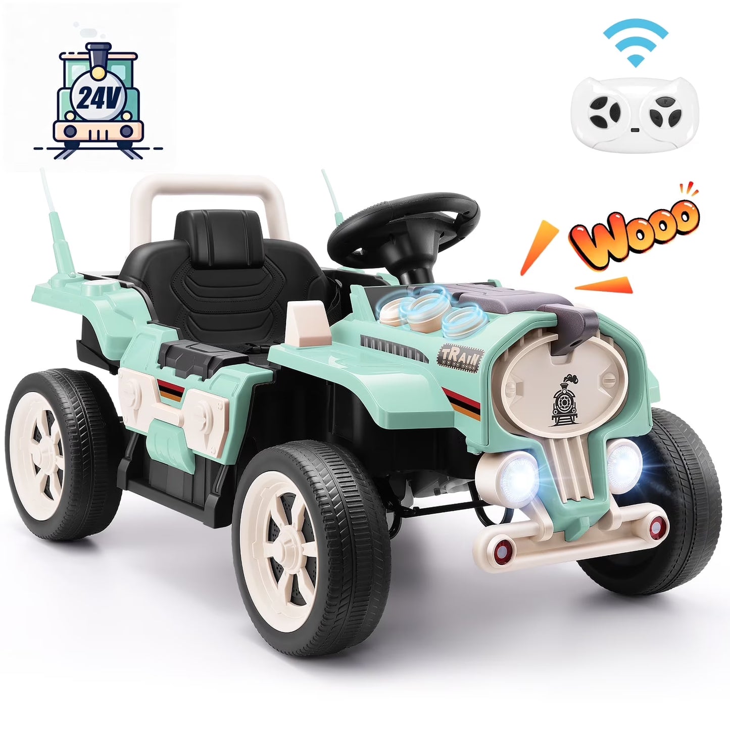 Funcid Ride on Train for Toddlers with Remote Control, Ride on Toys for Kids Ages 2-6, Electric Car for Kids with Music, Bluetooth, MP3 Player, Train Sound, Green