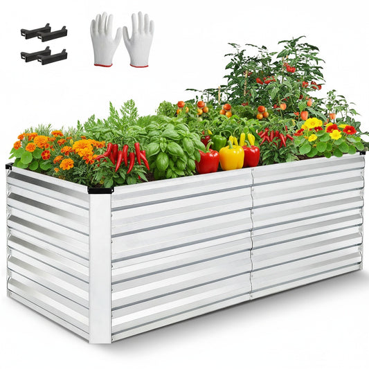 Funcid Galvanized Raised Garden Beds 6ft×3ft×2ft Large Metal Garden Beds Galvanized Steel Planter Box for Vegetables Flowers Herbs Outdoor