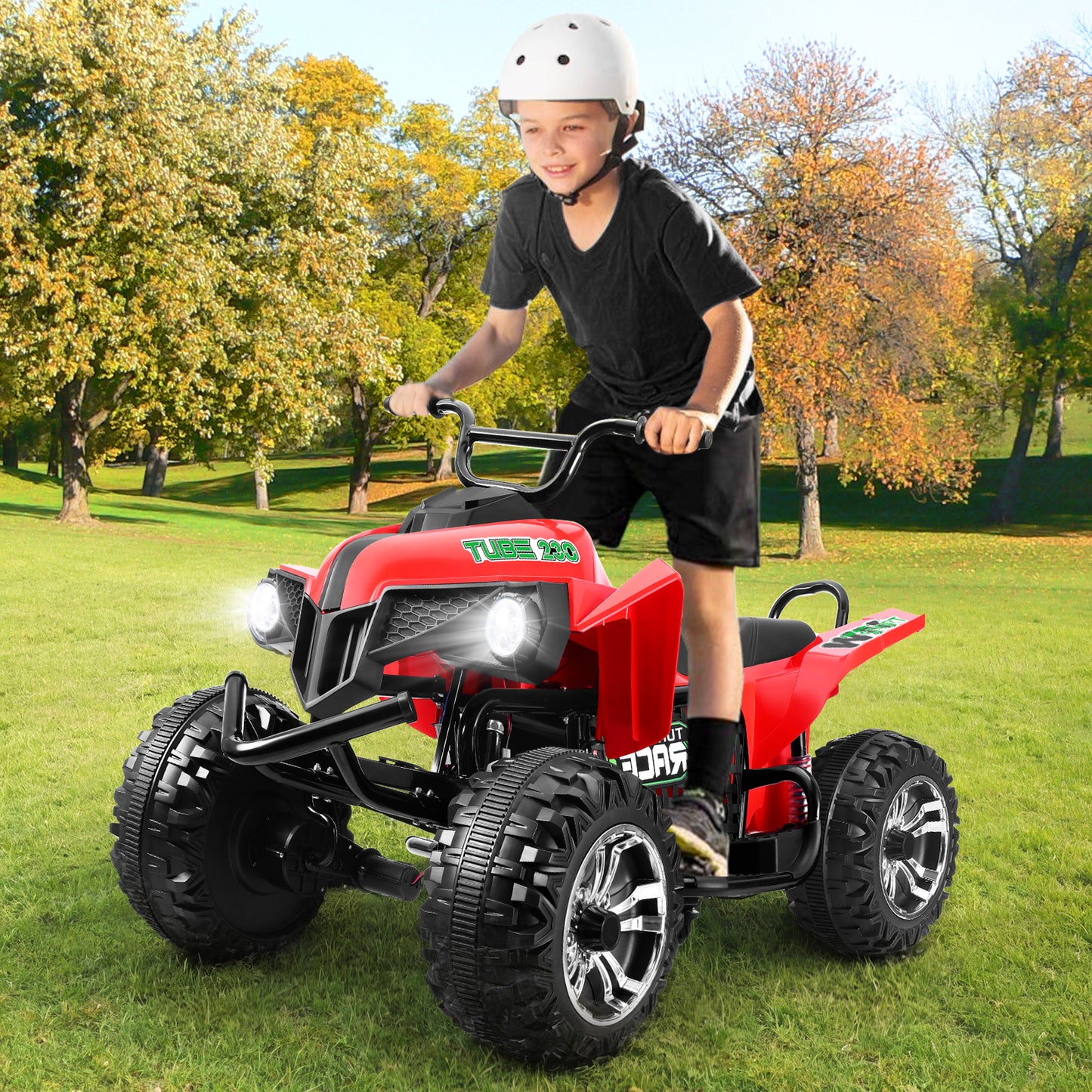 Funcid 24V 7AH Electric Kids ATV, 2 Seater Ride on Car with Steel Frame, Ride on Toy for Big Kids 3-10 Years w/ Bluetooth, Music, LED Lights, Red