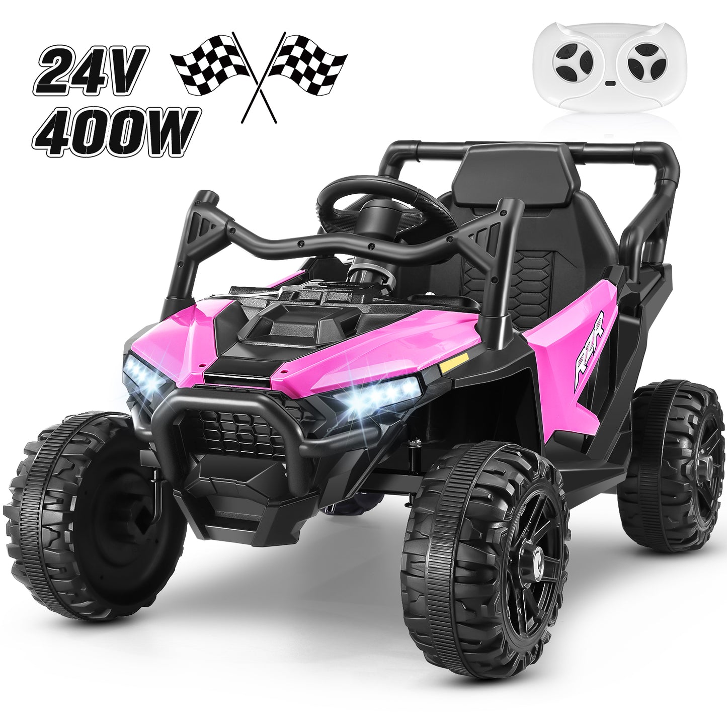 Funcid 24 Volt Ride on Toys 400W Ride on Cars with Remote Control & Battery Indicator, Electric Car for Explorers, Power Car Wheels UTV w/ Bluetooth, Music, Lights, 3 Speeds, Pink