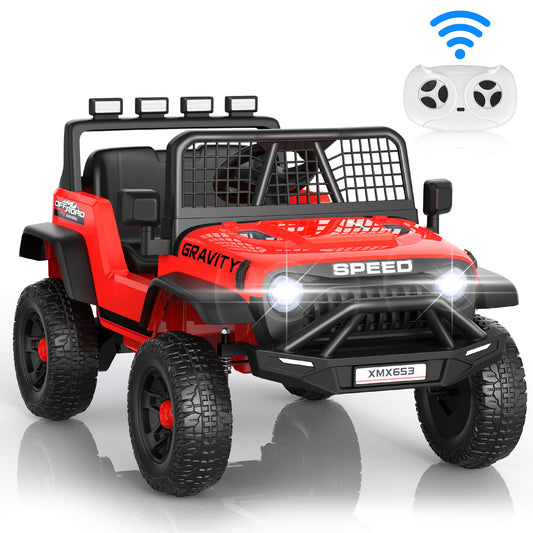 Funcid 24V Ride on Cars Truck with Remote Control, Electric Battery Powered Car with Spring Suspension, Ride on Toys for Kids, Built-in music, Cool LED Light, Bluetooth, USB, Red