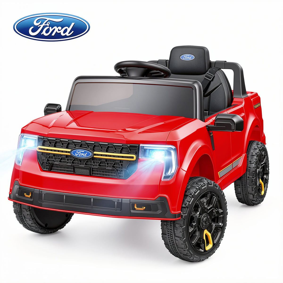 Funcid 24V Ride on Toys, Licensed Ford Maverick Lariat 4WD Ride on Cars with Remote Control for Kids 3-5 Aged, Single Seater Electric Car Pickup Truck with Bluetooth, Music & Large Trunk, Red