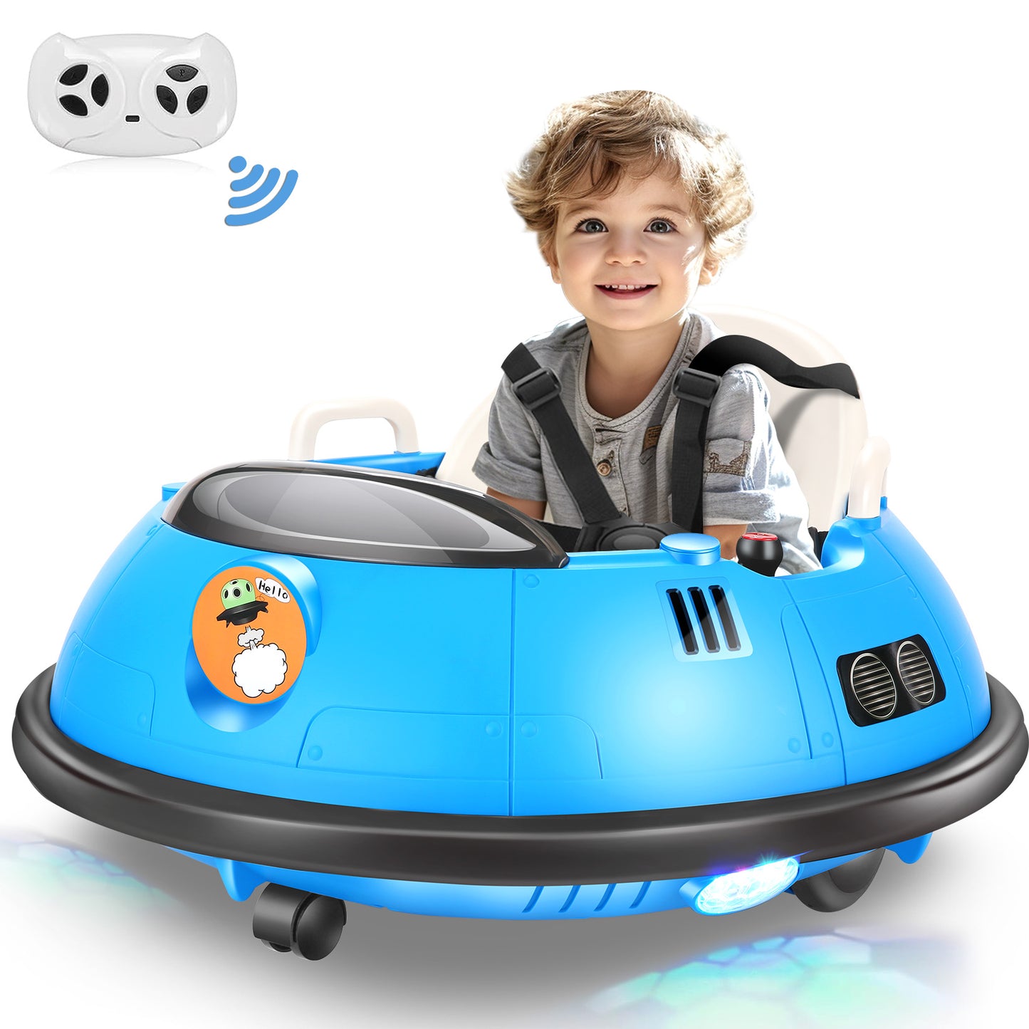 Funcid 12V Bumper Car Ride on with Remote Control, Kids Electric Baby Bumper Car for Toddlers, Toys for 1.5- 5 Girls Boys W/ 5-Point Seat Belt, 3-Speeds, Blue