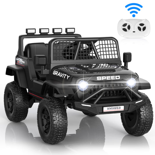 Funcid 24V Ride on Cars Truck with Remote Control, Electric Battery Powered Car with Spring Suspension, Ride on Toys for Kids, Built-in music, Cool LED Light, Bluetooth, USB, Black