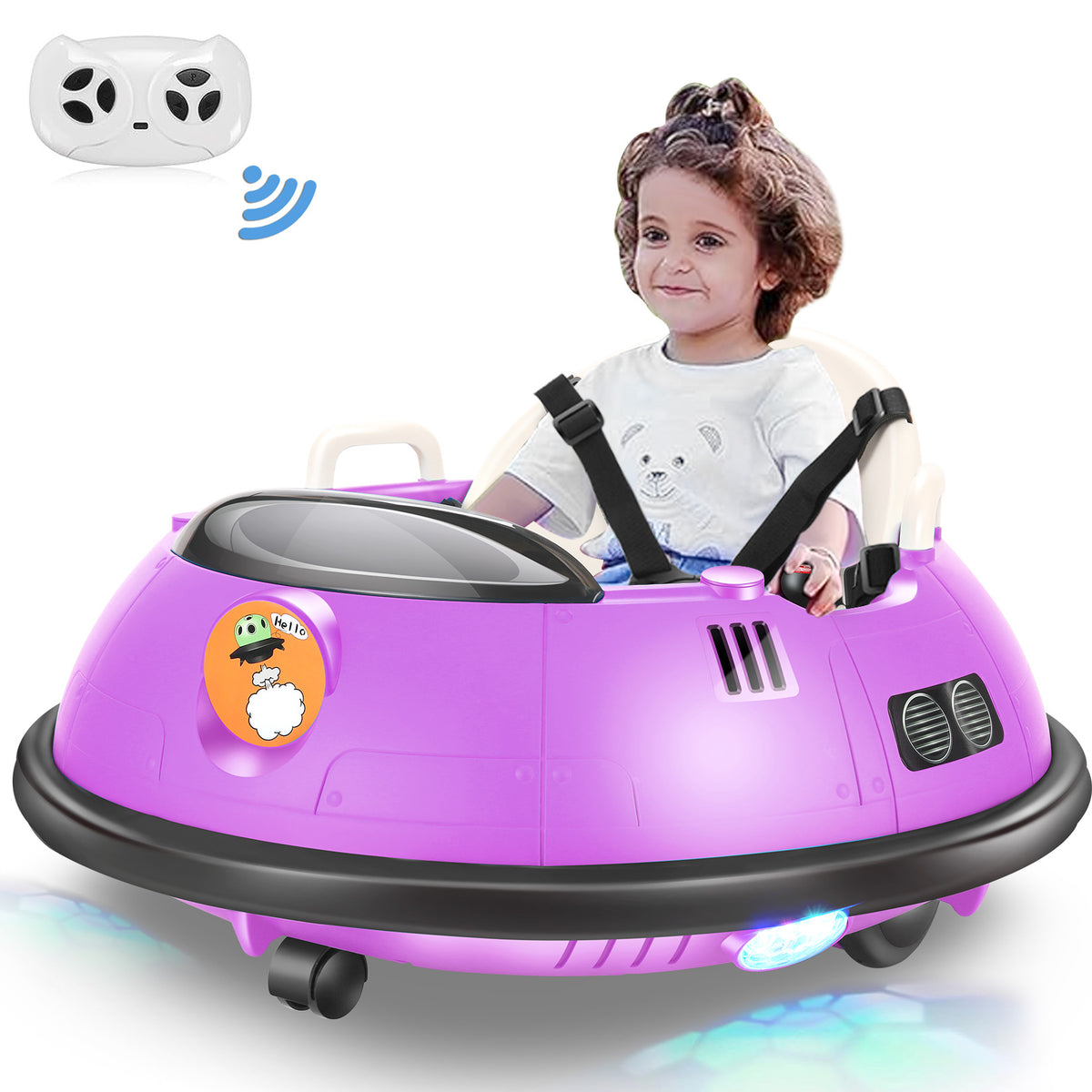 Funcid 12V Bumper Car Ride on with Remote Control, Kids Electric Baby Bumper Car for Toddlers, Toys for 1.5- 5 Girls Boys W/ 5-Point Seat Belt, 3-Speeds, Purple
