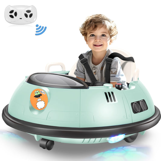 Funcid 12V Bumper Car Ride on with Remote Control, Kids Electric Baby Bumper Car for Toddlers, Toys for 1.5- 5 Girls Boys W/ 5-Point Seat Belt, 3-Speeds, Green