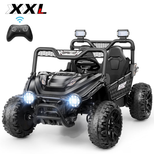 Funcid Metal Frame 24 Volt Ride on Toys, 2-Seater Ride on Cars with Remote Control, Electric Car for Kids, Power UTV Wheels with Key Start, Storage Bag, Bluetooth, Music, Spring Suspension, Black