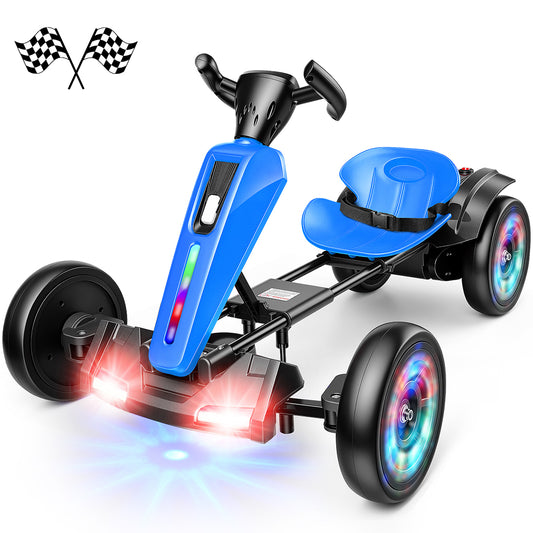 Funcid 12V Ride on Toys with Colored LED Lights, Electric Car for Kids Aged 3-6, Electric Foldable Go Kart w/ Bluetooth, Music, Light Button, EVA Wheels, Adjustable Seat, Easy Storage, Blue