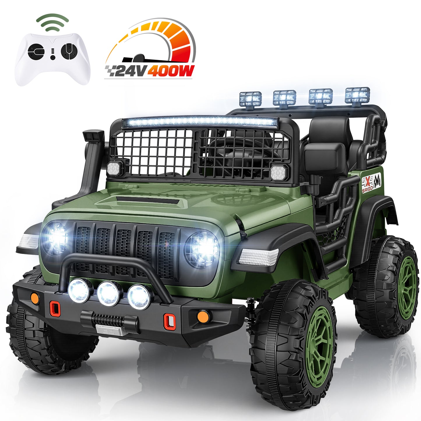 Funcid 24 Volt Ride on Toys, 2-Seater Electric Car, 400W Ride on Cars with Remote Control, Ride on Truck W/ Bluetooth, Music, Power Display, High/Low Speed, Light Control, Suspension, Green