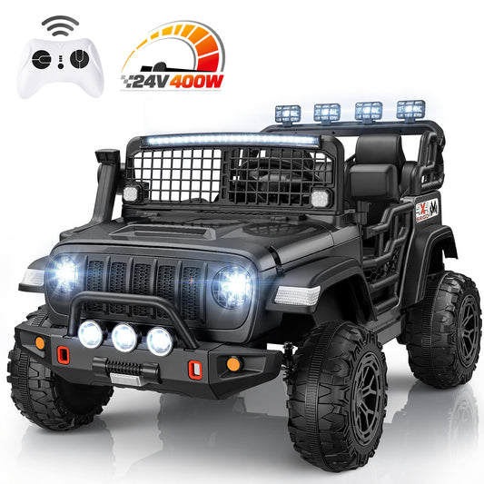 Funcid 24 Volt Ride on Toys, 2-Seater Electric Car, 400W Ride on Cars with Remote Control, Ride on Truck W/ Bluetooth, Music, Power Display, High/Low Speed, Light Control, Suspension, Black