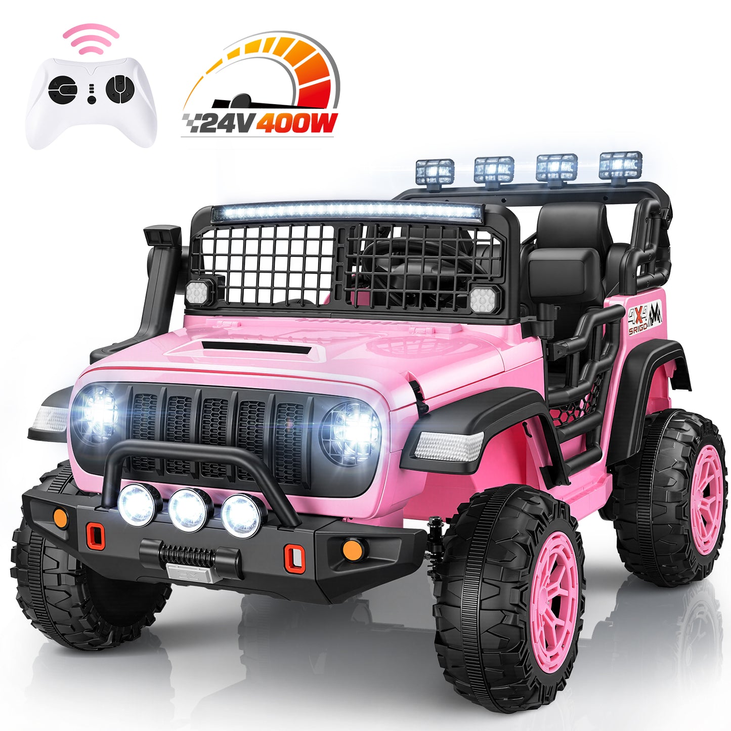 Funcid 24 Volt Ride on Toys, 2-Seater Electric Car, 400W Ride on Cars with Remote Control, Ride on Truck W/ Bluetooth, Music, Power Display, High/Low Speed, Light Control, Suspension, Pink
