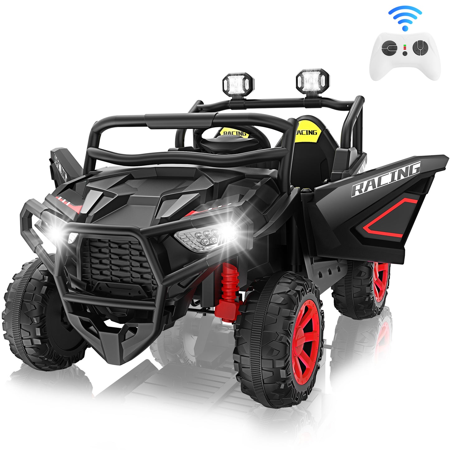 Funcid 24 Volt Ride on Cars, 2-Seater Ride on Toys with Remote Control, 400W Electric Car, Ride on UTV w/ Bluetooth, MP3, Suspension, Seat Belts, Volume Adjustment, Black