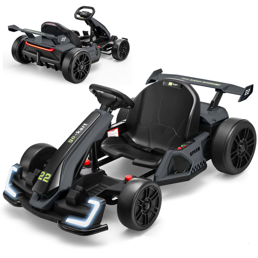 Funcid 24V 7AH Go Kart for Kids, 300W Powered Ride on Toys for 6+, Racing Go Kart with Drift/Sport Mode for Outdoor, High-Low Speed 4-8MPH, Length Adjustale Ride on Car, EVA Wheels, Bluetooth, Black
