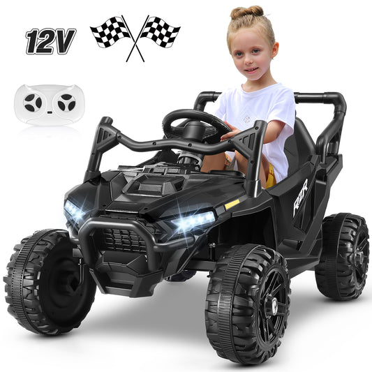 Funcid 12V Ride on Toys with Remote Control, Single Seater Ride on Cars, 200W Electric Car for Kids w/ Bluetooth, Knob Volume Control, Battery Indicator, MP3, Spring Suspension, Black