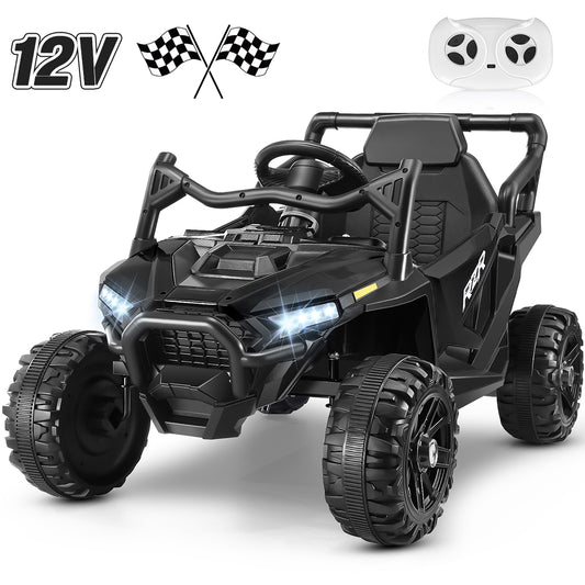 Funcid 12V Ride on Toys with Remote Control, Single Seater Ride on Cars, 200W Electric Car for Kids w/ Bluetooth, Knob Volume Control, Battery Indicator, MP3, Spring Suspension, Black
