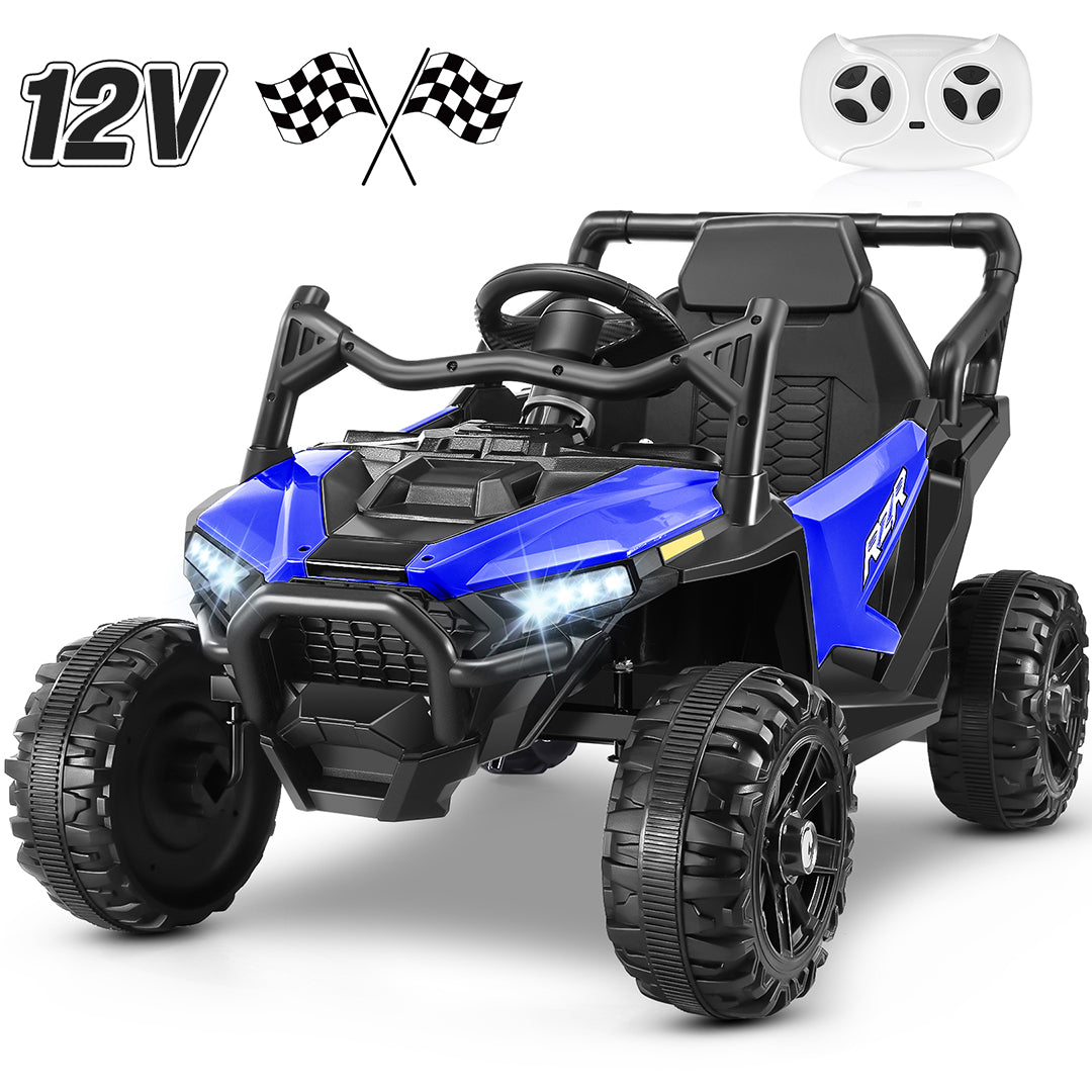 Funcid 12V Ride on Toys with Remote Control, Single Seater Ride on Cars, 200W Electric Car for Kids w/ Bluetooth, Knob Volume Control, Battery Indicator, MP3, Spring Suspension, Blue