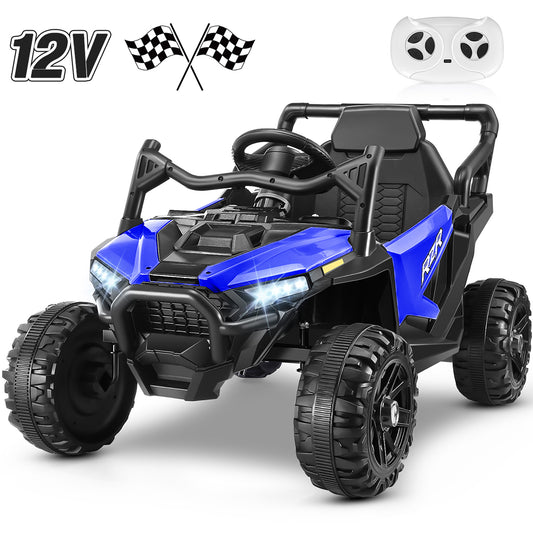 Funcid 12V Ride on Toys with Remote Control, Single Seater Ride on Cars, 200W Electric Car for Kids w/ Bluetooth, Knob Volume Control, Battery Indicator, MP3, Spring Suspension, Blue