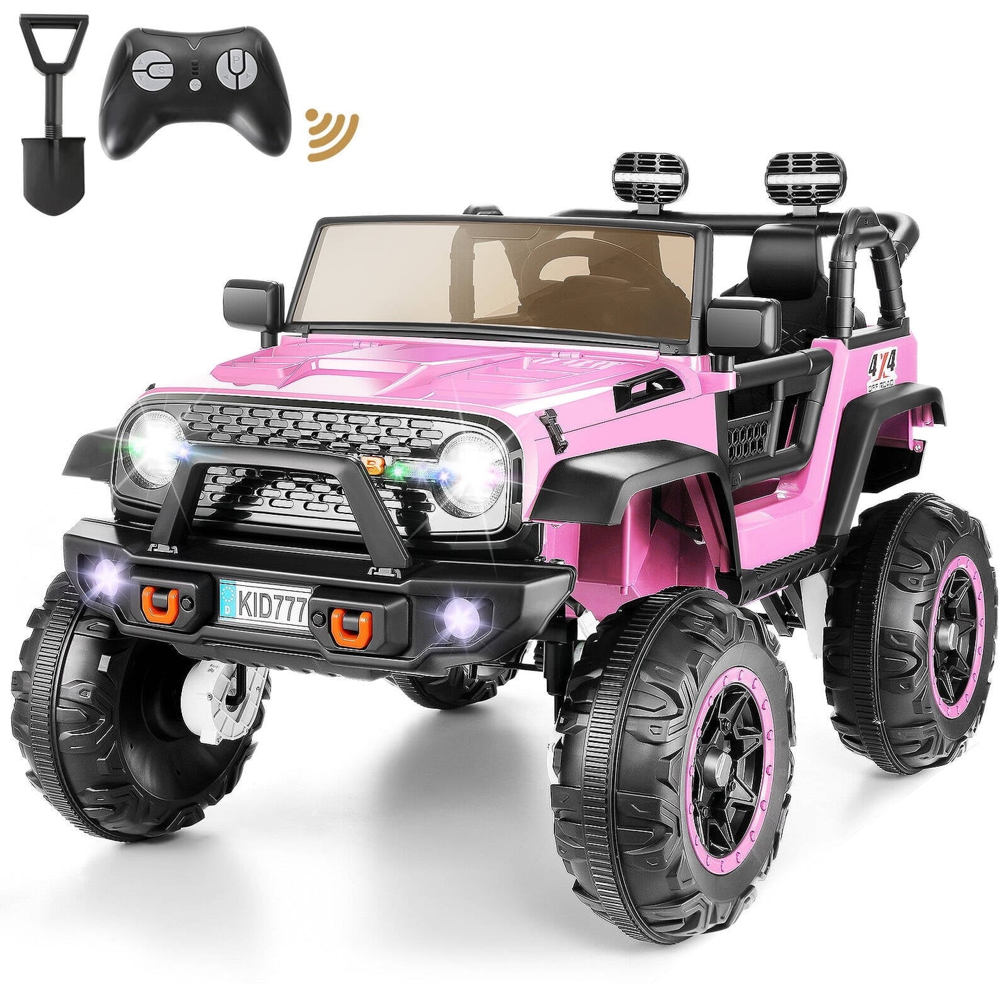 Funcid 24V 2-Seater Kids Ride on Truck Electric Car with Remote Control and Bluetooth 4WD/2WD Switchable 7AH Battery Powered Ride on Toy w/ 4x100W Motor, 3 Speeds, LED Lights, Spring Suspension, Pink