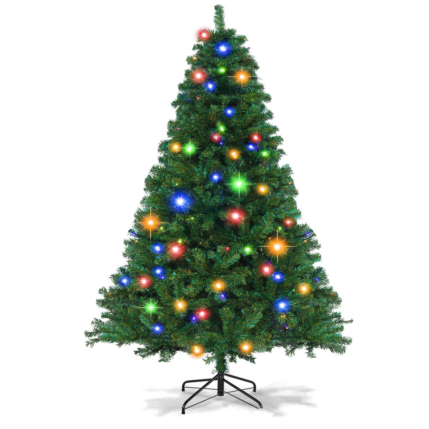 Funcid 6ft Pre-Lit Green Artificial Christmas Tree with 250 Colorful LED Lights and 1477 Branch Tips, Hinged Full Christmas Tree w/ Foldable Metal Stand, 8 Light Sequences for Home Holiday Decoration