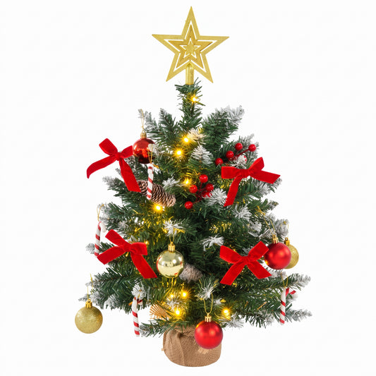 Funcid 2ft Christmas Tree with Rich Decorations, Artificial Christmas Tree with Lights, Tabletop Christmas Tree with Pine Cones, Shiny Ornaments for Xmas